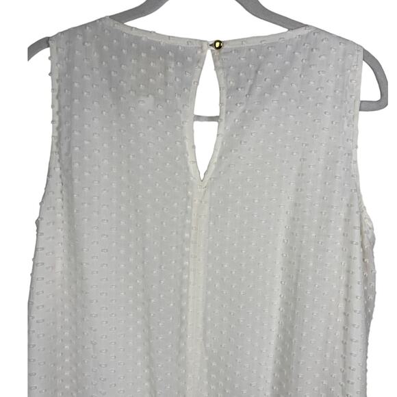 Sail‎ To Sable White Silk Blend Swiss Dot Sleeveless Top Tassel Hem Size Medium - Picture 7 of 8